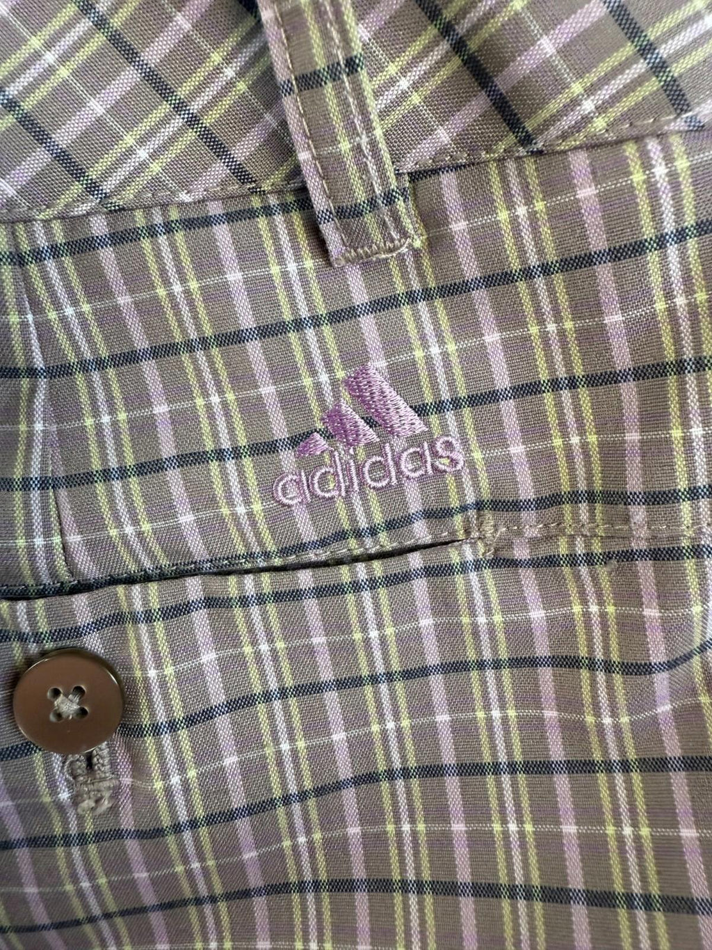 Adidas Womens Shorts sz 2 plaid green pink grey