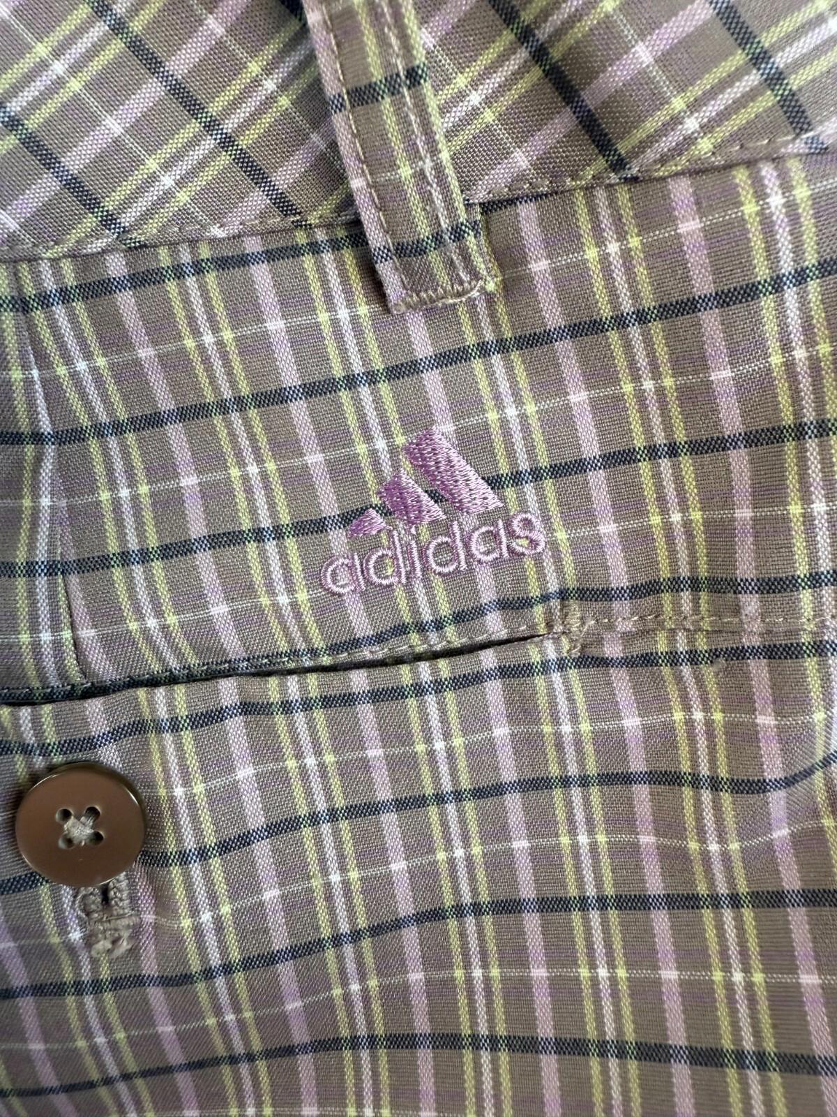 Adidas Womens Shorts sz 2 plaid green pink grey