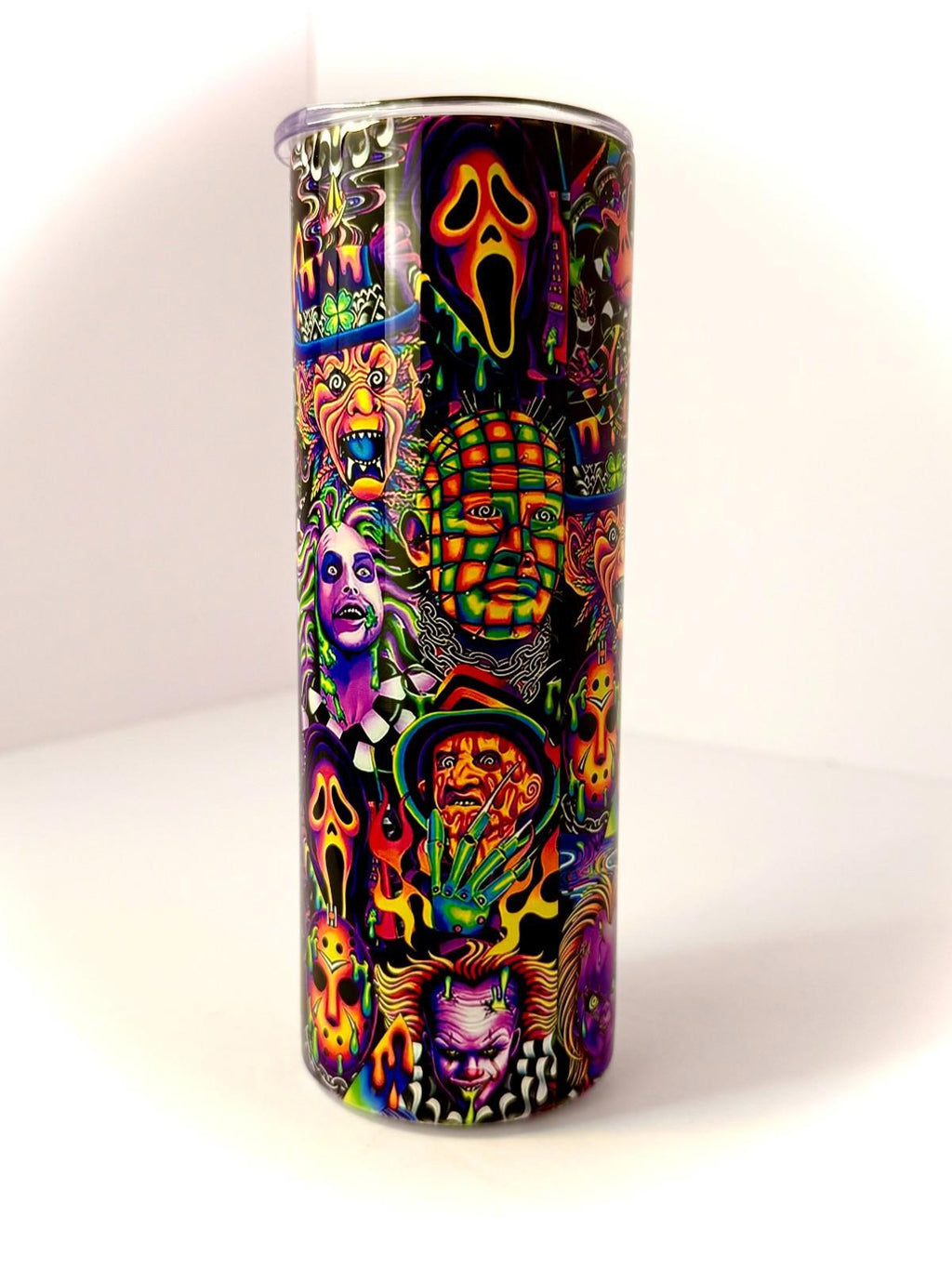 20 oz Blacklight Horror Stainless Steel Tumbler with Lid, Straw Halloween