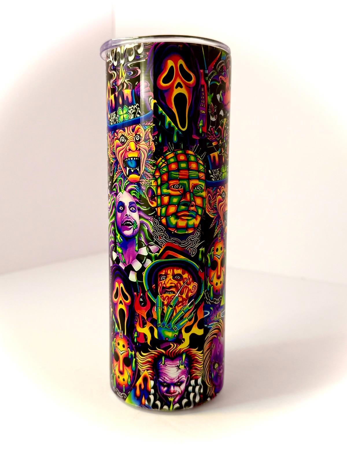 20 oz Blacklight Horror Stainless Steel Tumbler with Lid, Straw Halloween