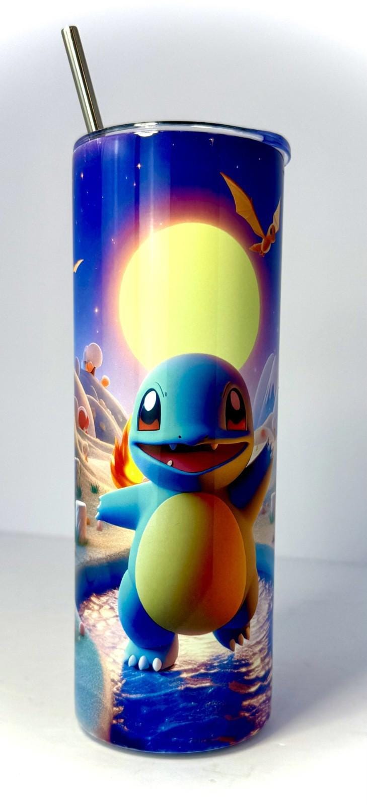 20 oz Squirtle Stainless Steel Tumbler with Lid, Straw ~ Pokemon