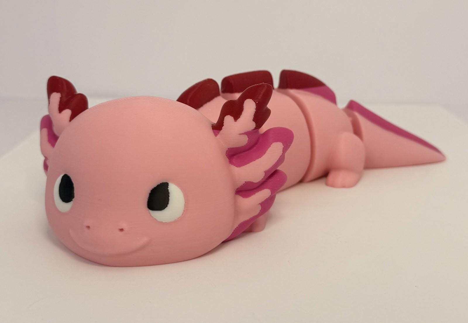 Large 3D Printed Articulated Axolotl – Flexible Toy Figurine - 9 Inch