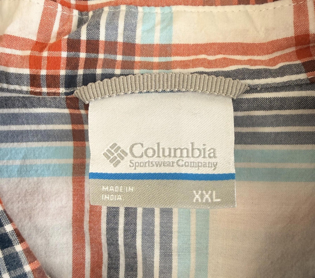Columbia Button Down Shirt Mens Size XXL 2XL Short Sleeve Blue Plaid Casual