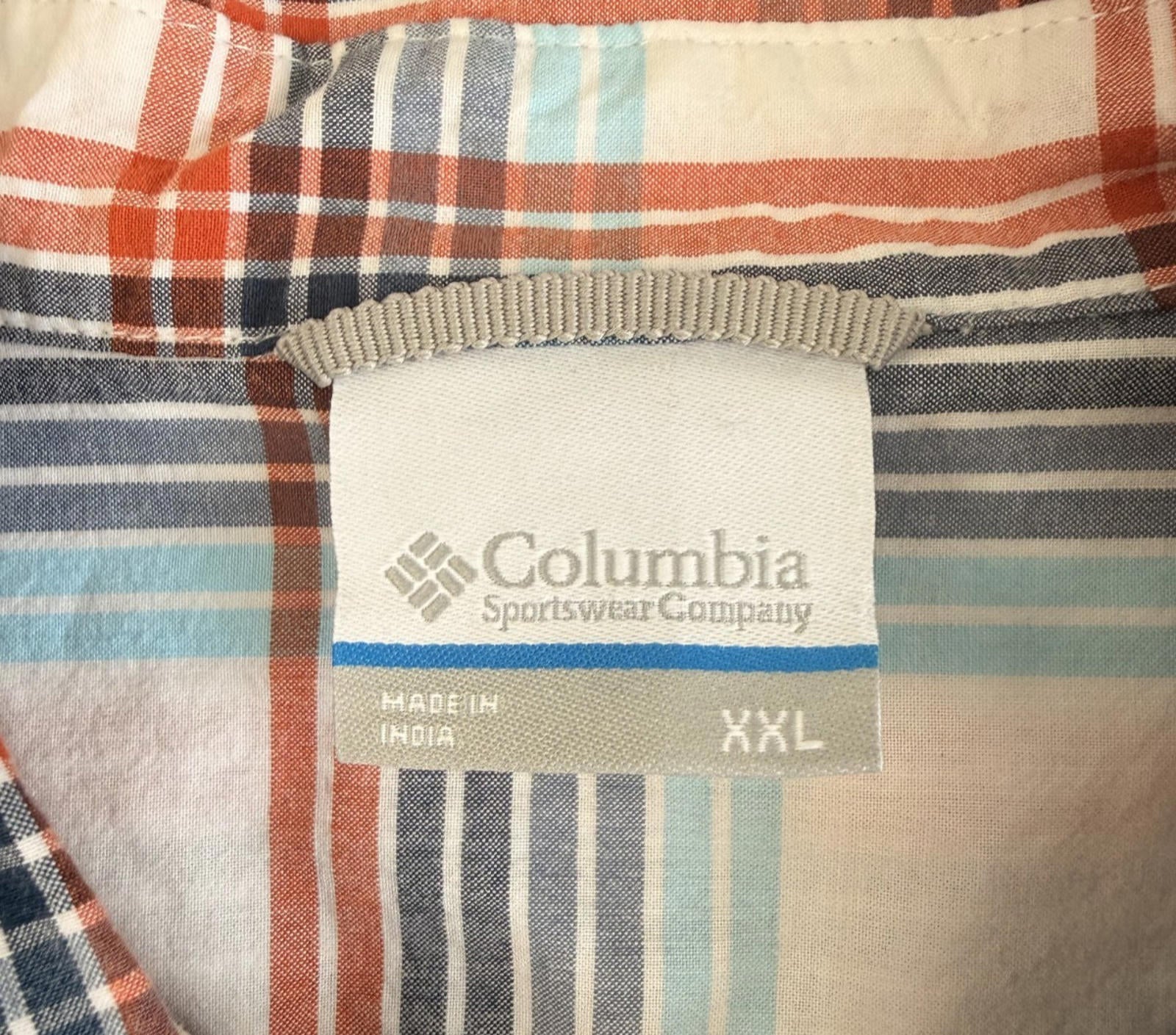 Columbia Button Down Shirt Mens Size XXL 2XL Short Sleeve Blue Plaid Casual