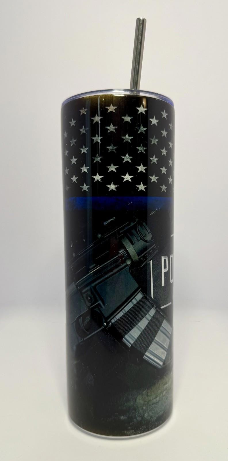 20 oz Police Stainless Steel Tumbler with Lid, Straw