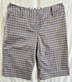 Adidas Womens Shorts sz 2 plaid green pink grey