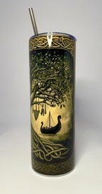 20 oz Viking Tree of Life Stainless Steel Tumbler with Lid, Straw