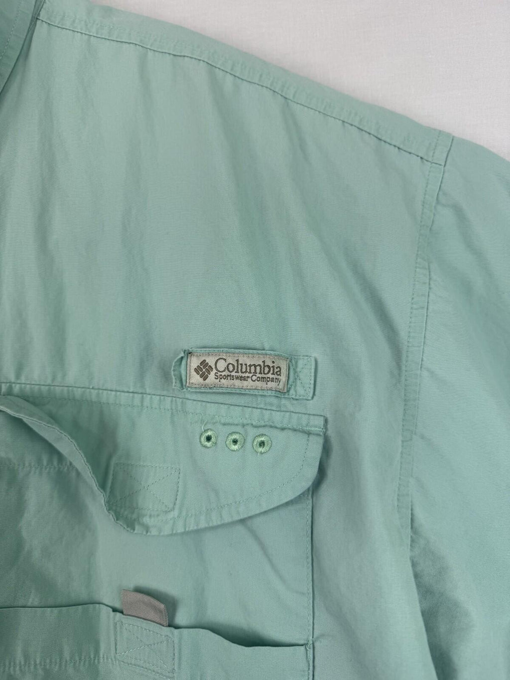 Columbia PFG 2XL XXL Solid Short Sleeve Button-Down Shirt Green Fishing Pockets