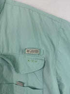 Columbia PFG 2XL XXL Solid Short Sleeve Button-Down Shirt Green Fishing Pockets