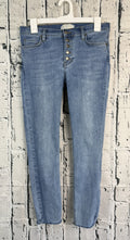 Free People Button Fly Raw Hem Ankle Blue Denim Skinny Jeans Size 28