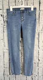 Free People Button Fly Raw Hem Ankle Blue Denim Skinny Jeans Size 28