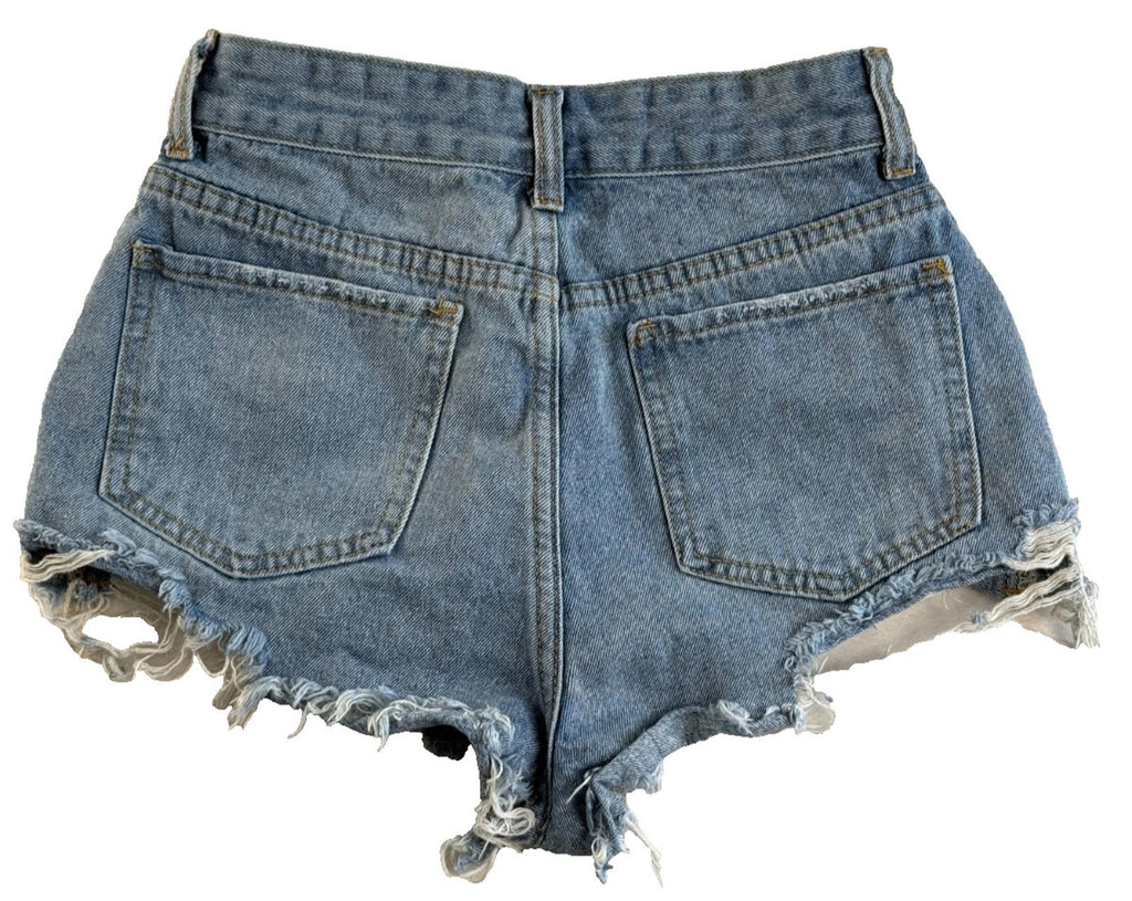 Shein Womens Size 26 Distressed Denim Jean Shorts Mid Rise
