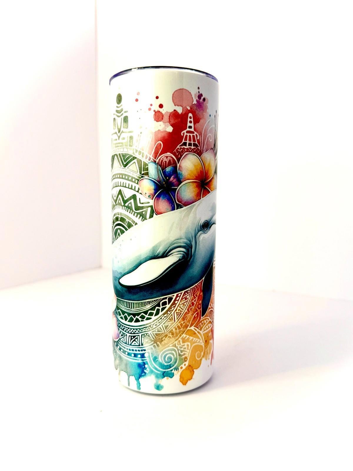 20 oz Dolphin Stainless Steel Tumbler with Lid, Straw