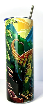 20 oz T-Rex Stainless Steel Tumbler with Lid and Straw