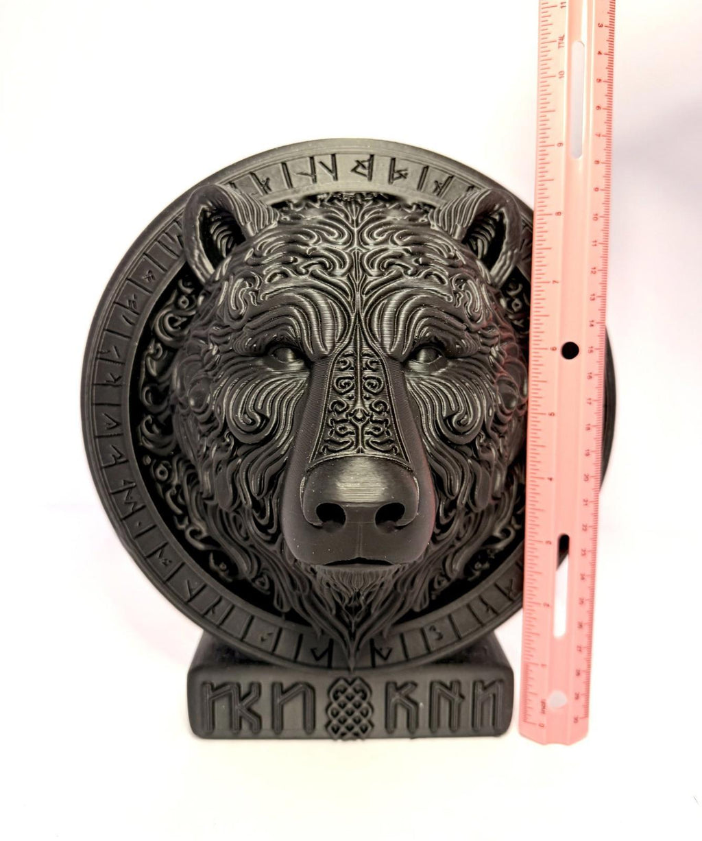 3D Printed Bear Runes Large Plaque - Black
