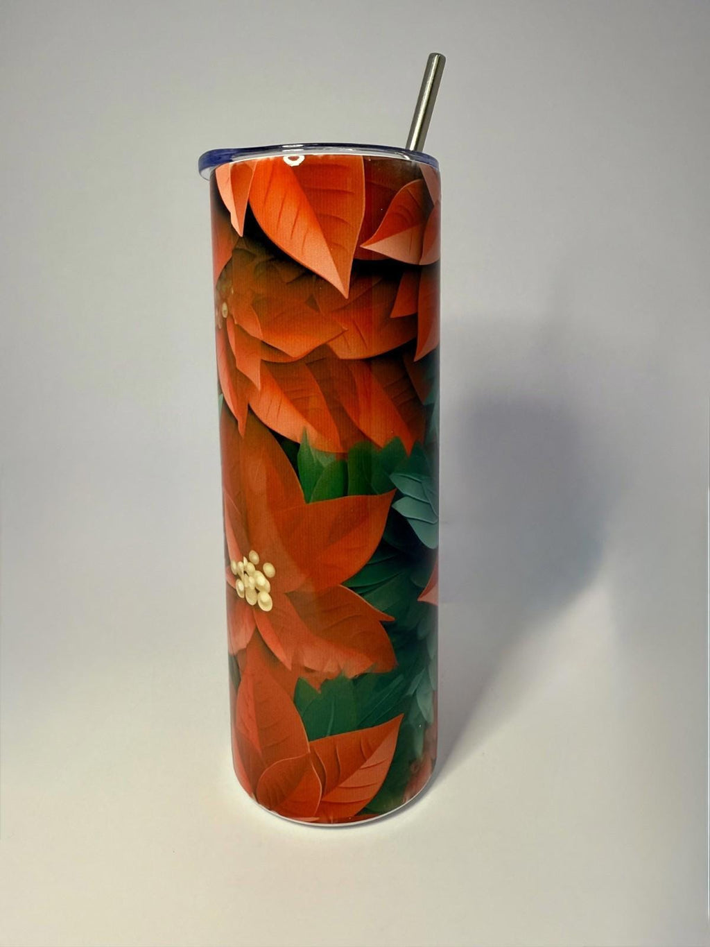20 oz Poinsettia Stainless Steel Tumbler with Lid, Straw