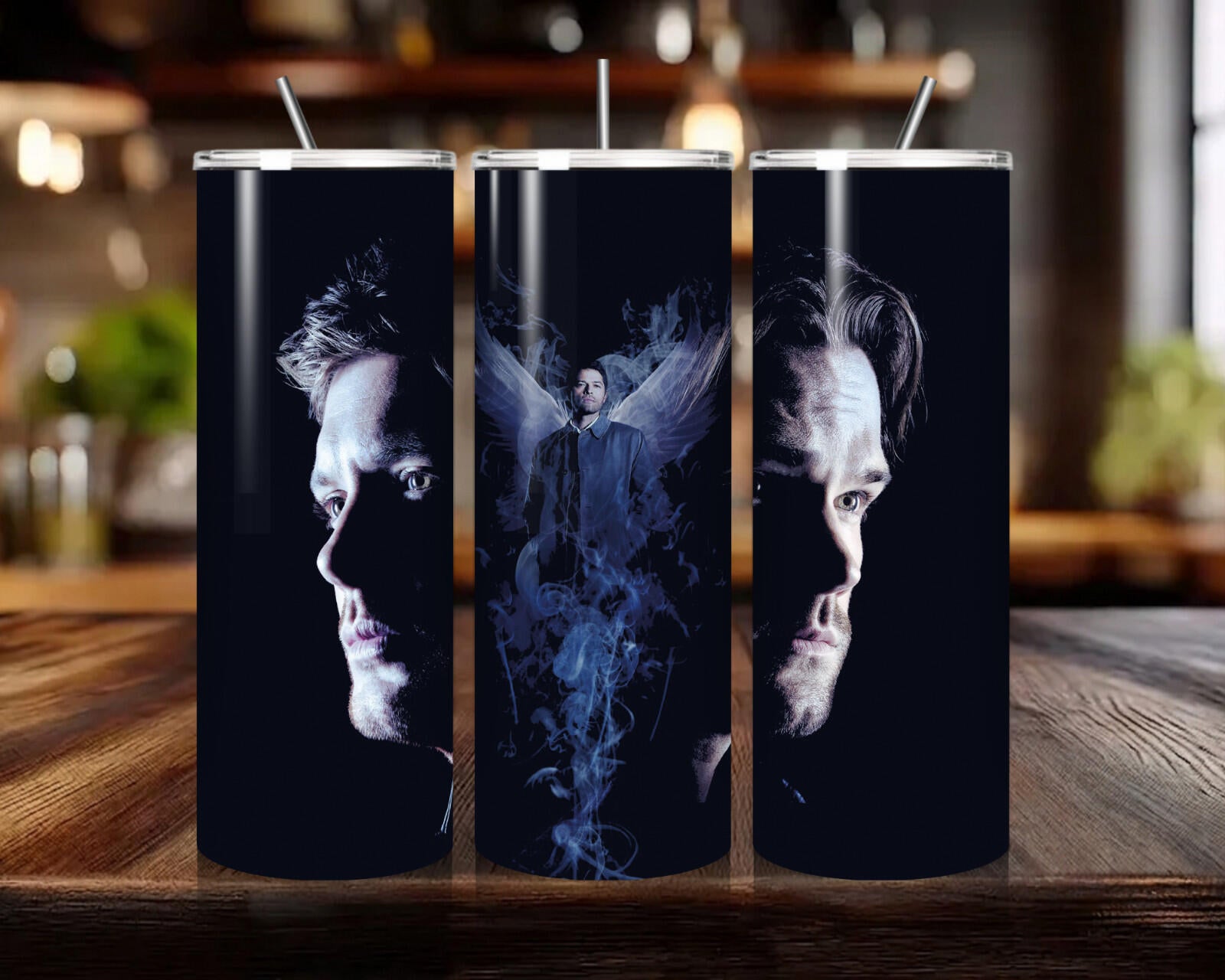 20 oz Supernatural Stainless Steel Tumbler with Lid, Straw - Silhouette
