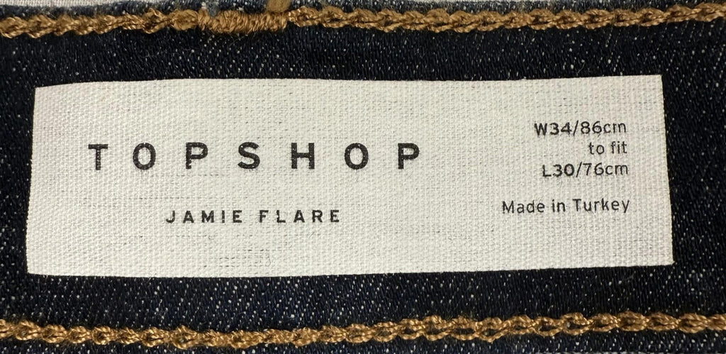 Topshop Jeans Size 12 Womens Jamie Flare Stretch Dark Wash Raw Hem