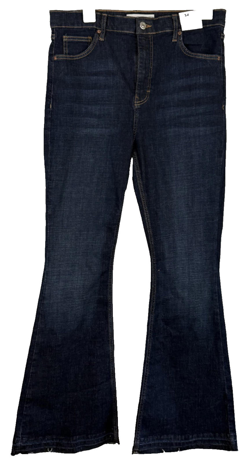 Topshop Jeans Size 12 Womens Jamie Flare Stretch Dark Wash Raw Hem