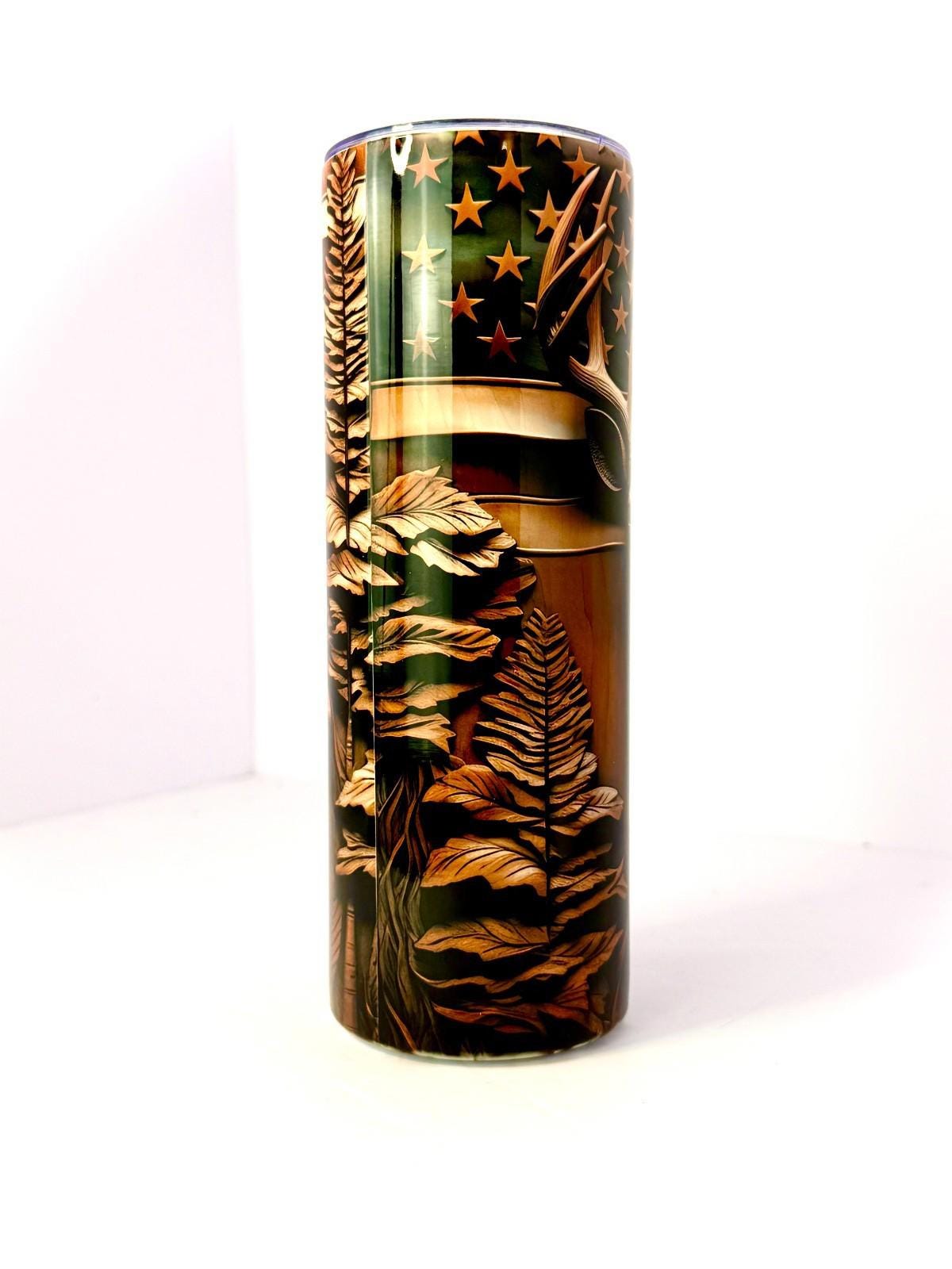 20 oz Deer Patriotic Stainless Steel Tumbler with Lid, Straw