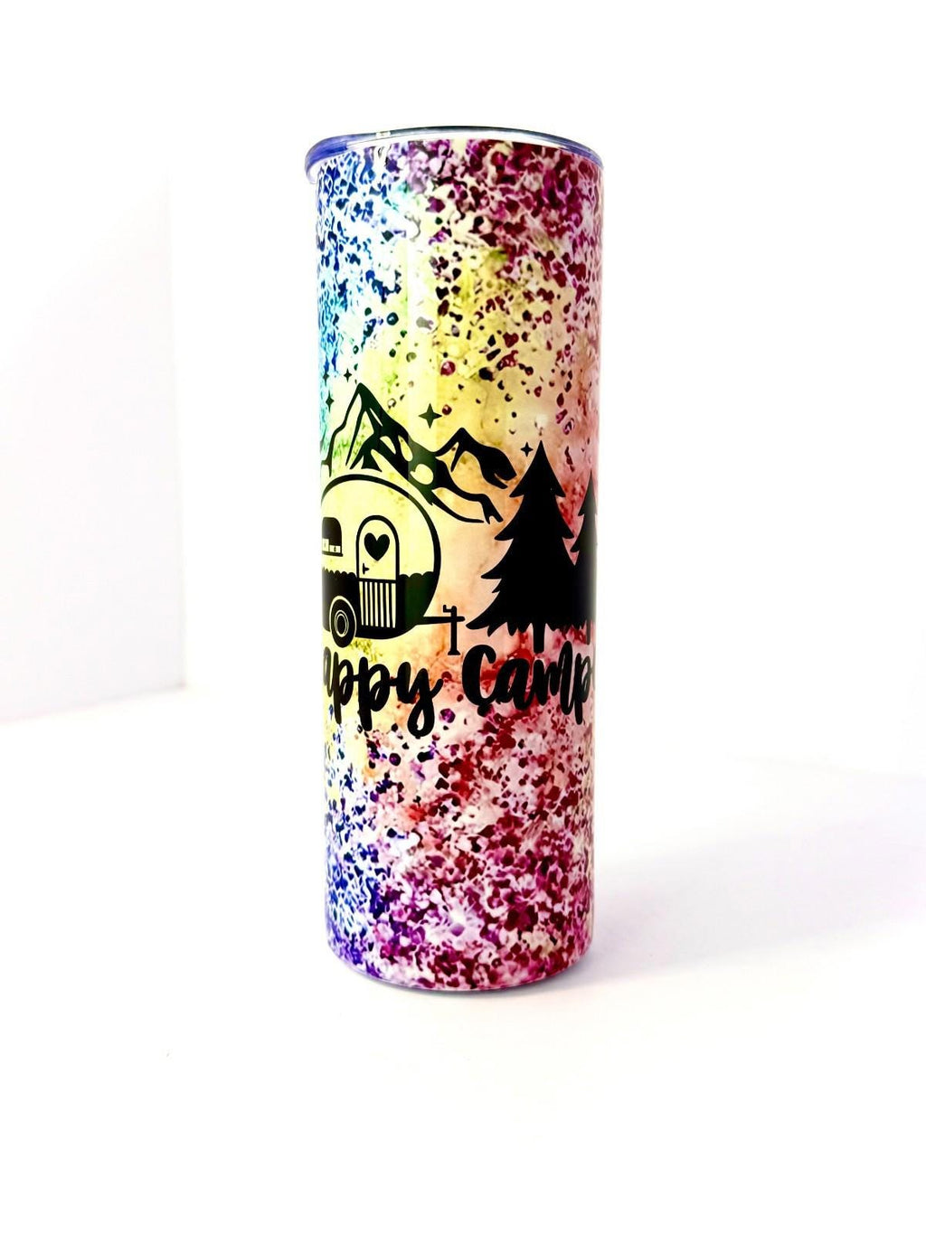20 oz Happy Camper Colorful Stainless Steel Tumbler with Lid, Straw