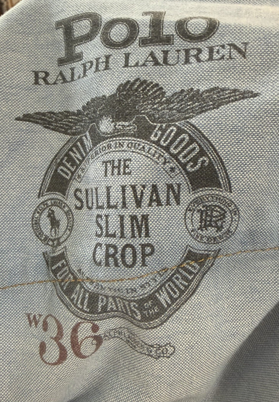 RARE Ralph Lauren Mens Sz 36 Jeans The Sullivan Slim Crop Crest Hem Button Fly