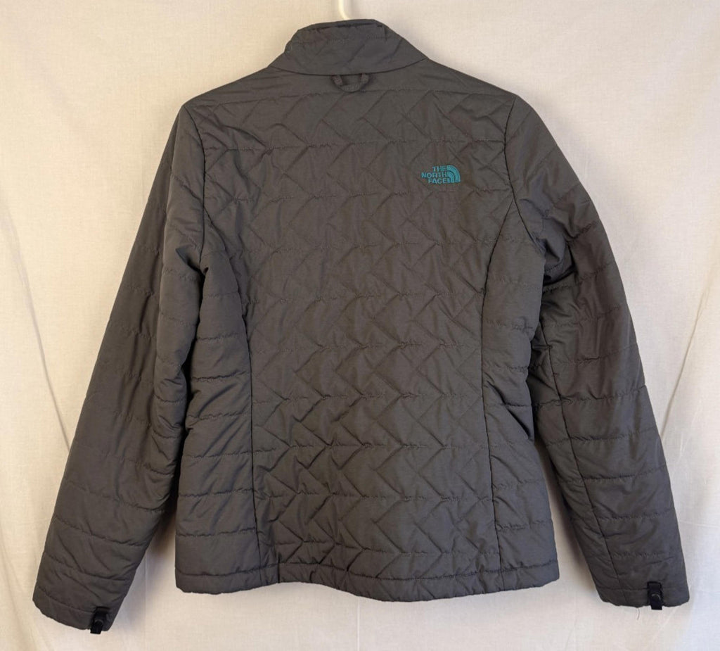 The North Face Women's Gray Quilted Full Zip Jacket M/M Teal Accents