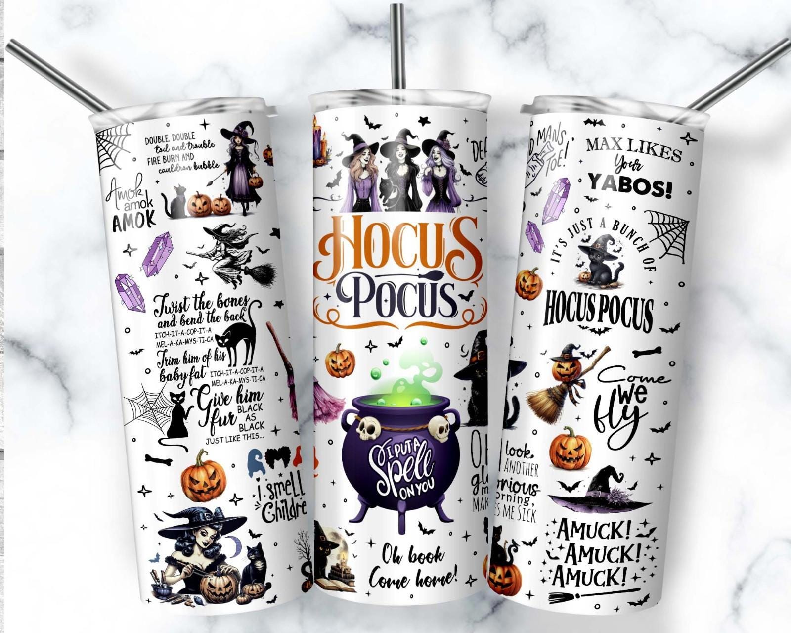 20 oz Hocus Pocus Stainless Steel Tumbler with Lid, Straw Halloween