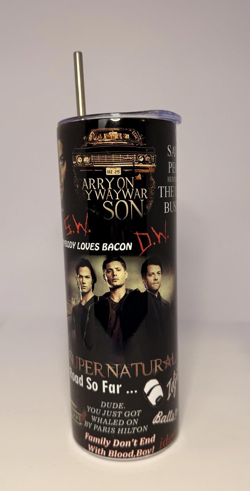 20 oz Supernatural Stainless Steel Tumbler with Lid, Straw