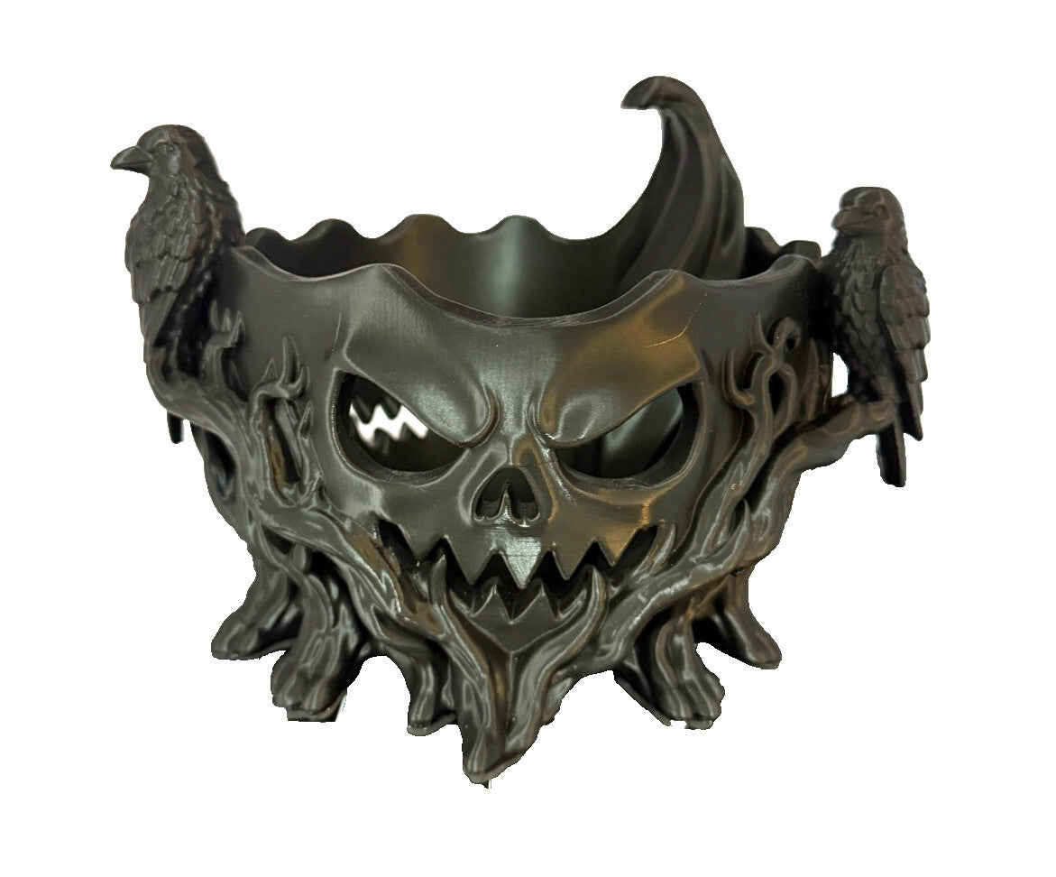 3D Printed Jack-O-Lantern Candy Bowl - PLA - Black - Crows - 9 inch