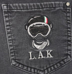 Laiketluo Mens Jeans Sz 31 Black - Metal Logo - Italy Design - Embroidered