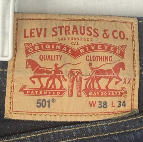 Levis 501 Jeans 38x34 Blue Regular Straight Dark Dirtwash Red Tab Denim