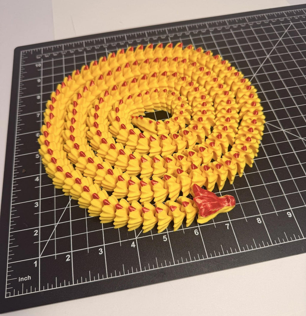 3D Printed LONG Dragon/Snake - PLA - Yellow and Red - 5 Feet 4 Inches