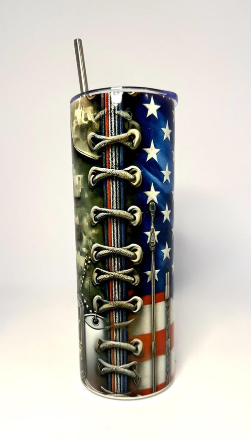 20 oz Army Flag Stainless Steel Tumbler with Lid, Straw