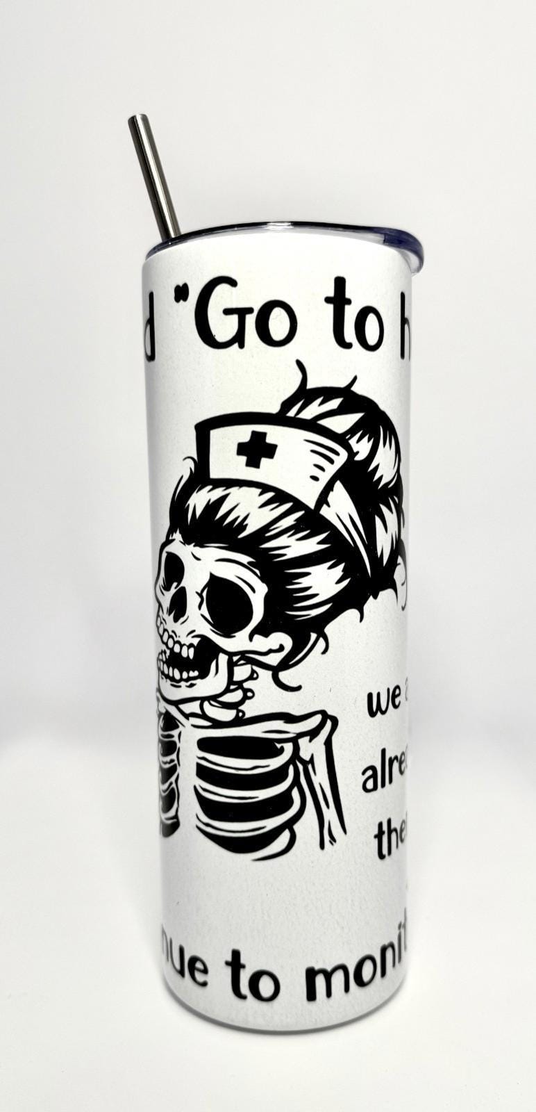 20 oz Skeleton Nurse Stainless Steel Tumbler with Lid, Straw
