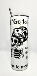 20 oz Skeleton Nurse Stainless Steel Tumbler with Lid, Straw