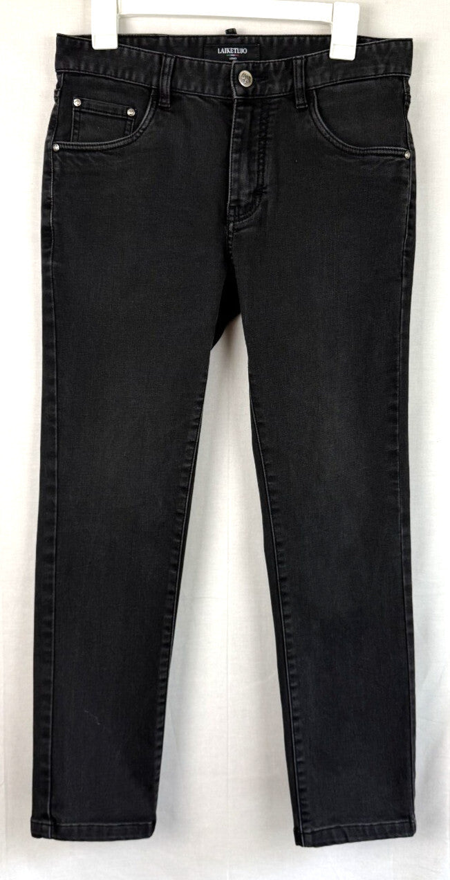 Laiketluo Mens Jeans Sz 31 Black - Metal Logo - Italy Design - Embroidered