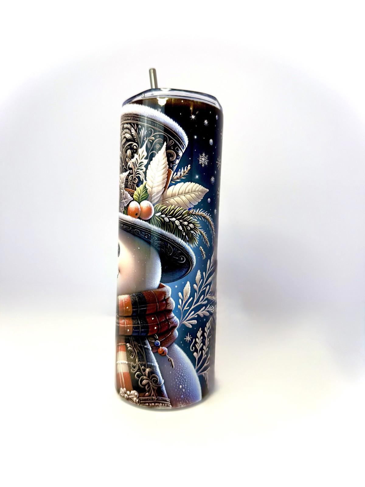 20 oz Snowman Stainless Steel Tumbler with Lid, Straw