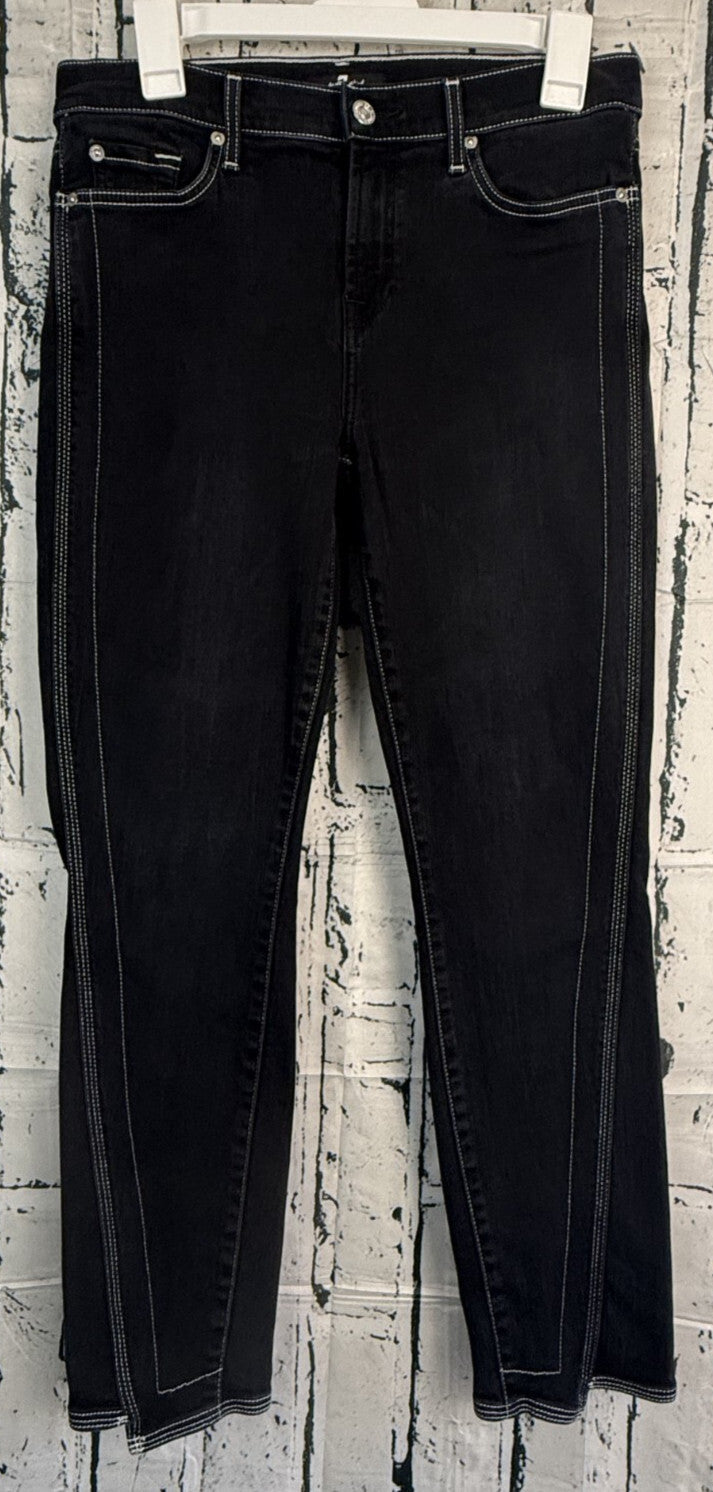 7 For All Mankind Black Contrast Stitch Straight Leg Jeans Women's Size 29