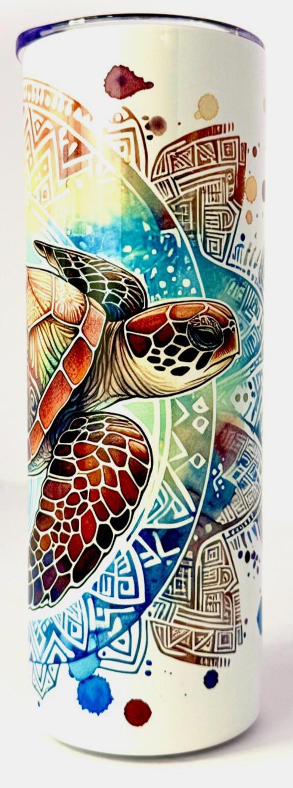 20 oz Hawaiian Sea Turtle Stainless Steel Tumbler with Lid, Straw
