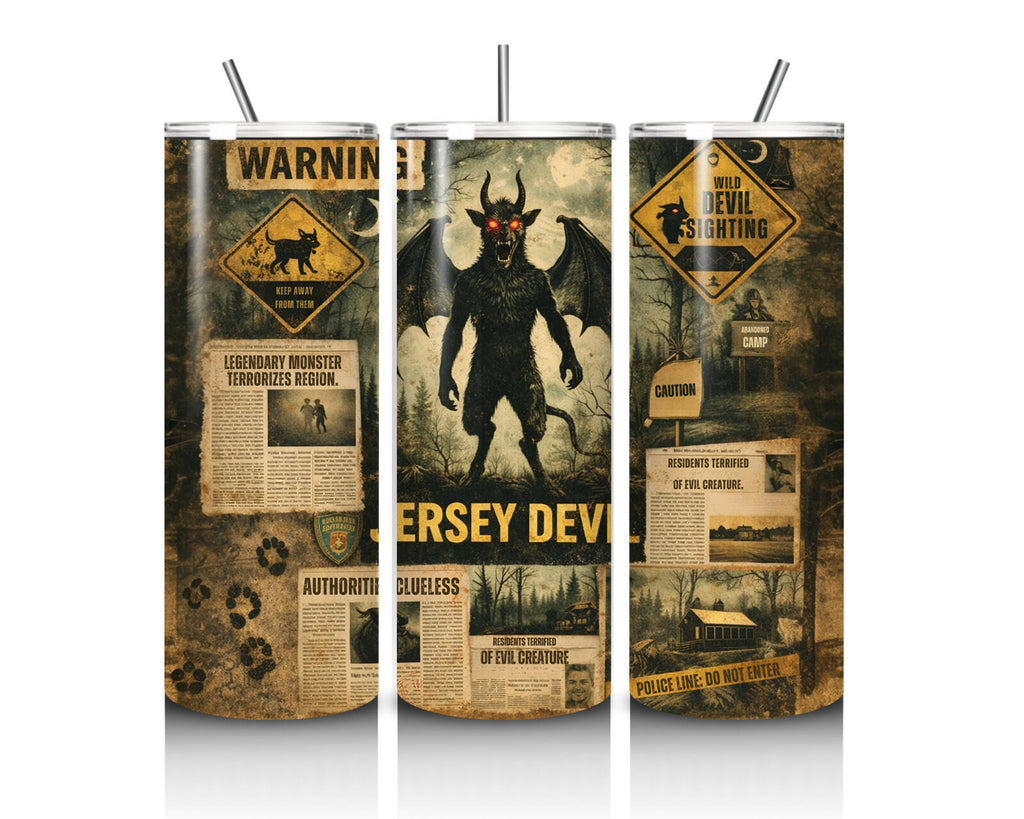 20 oz Jersey Devil Stainless Steel Tumbler with Lid, Straw - Cryptid