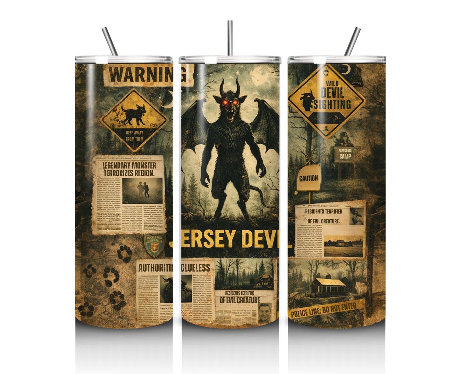 20 oz Jersey Devil Stainless Steel Tumbler with Lid, Straw - Cryptid