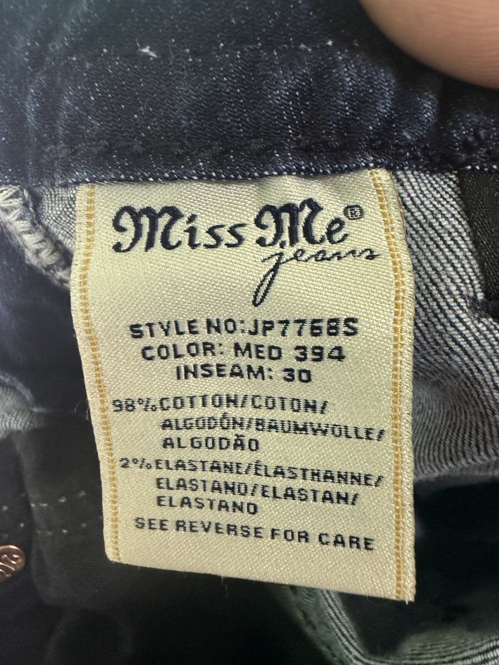 Miss Me Signature Skinny Jeans Womens Size 26 - Embroidered Floral - Low Rise