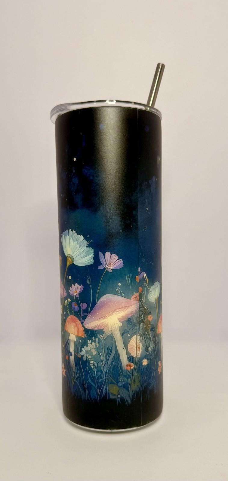 20 oz Fairy Mushrooms Glow in the Dark Stainless Steel Tumbler with Lid, Straw
