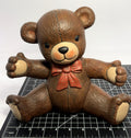 Vintage Ceramic Teddy Bear with Red Bowtie Hand-painted Coin Bank from 1980's