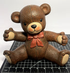 Vintage Ceramic Teddy Bear with Red Bowtie Hand-painted Coin Bank from 1980's