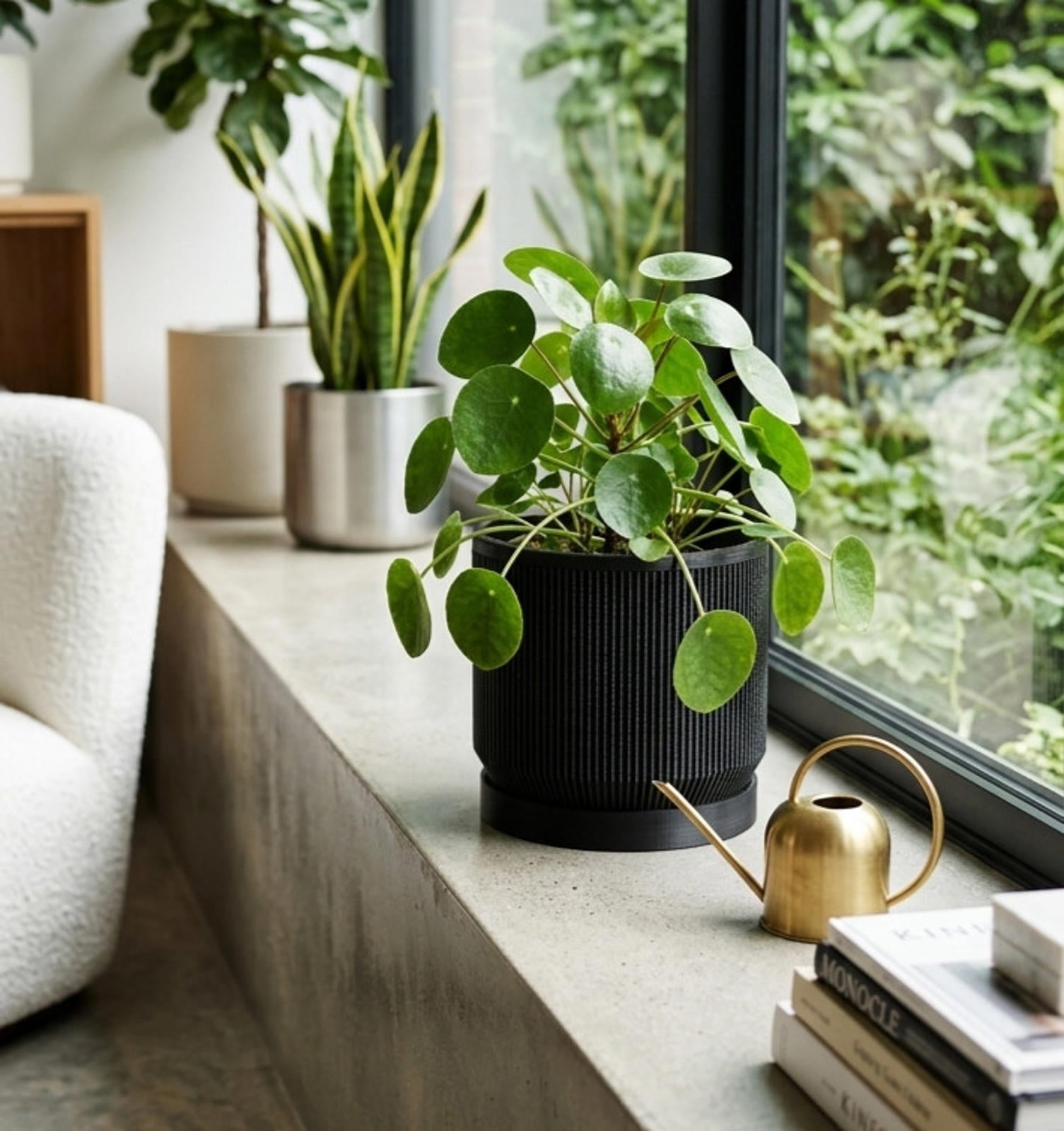 3D Printed Modern Planter - 4 Inch - Indoor - Black with removable bottom