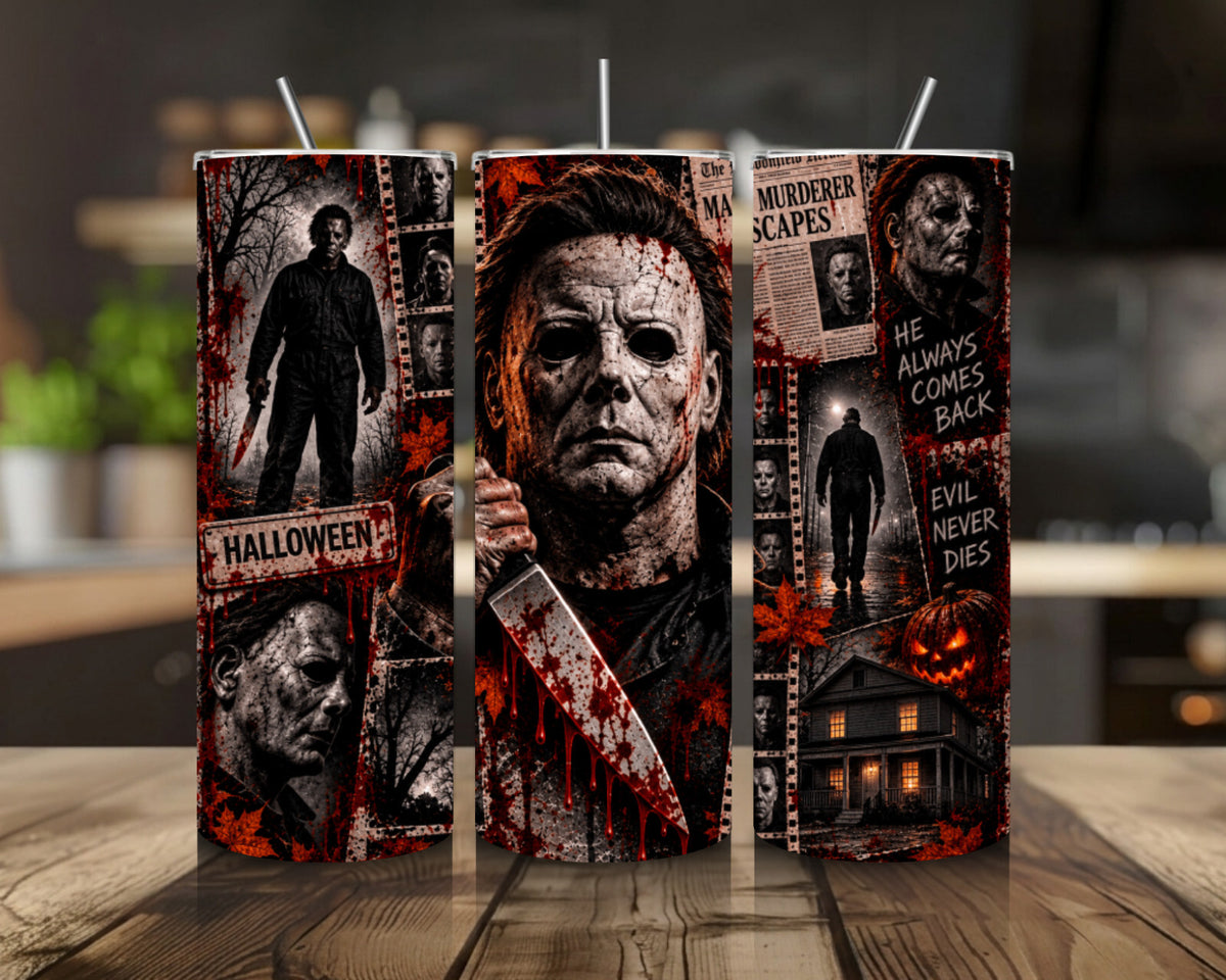 20 oz Michael Myers Stainless Steel Tumbler with Lid, Straw