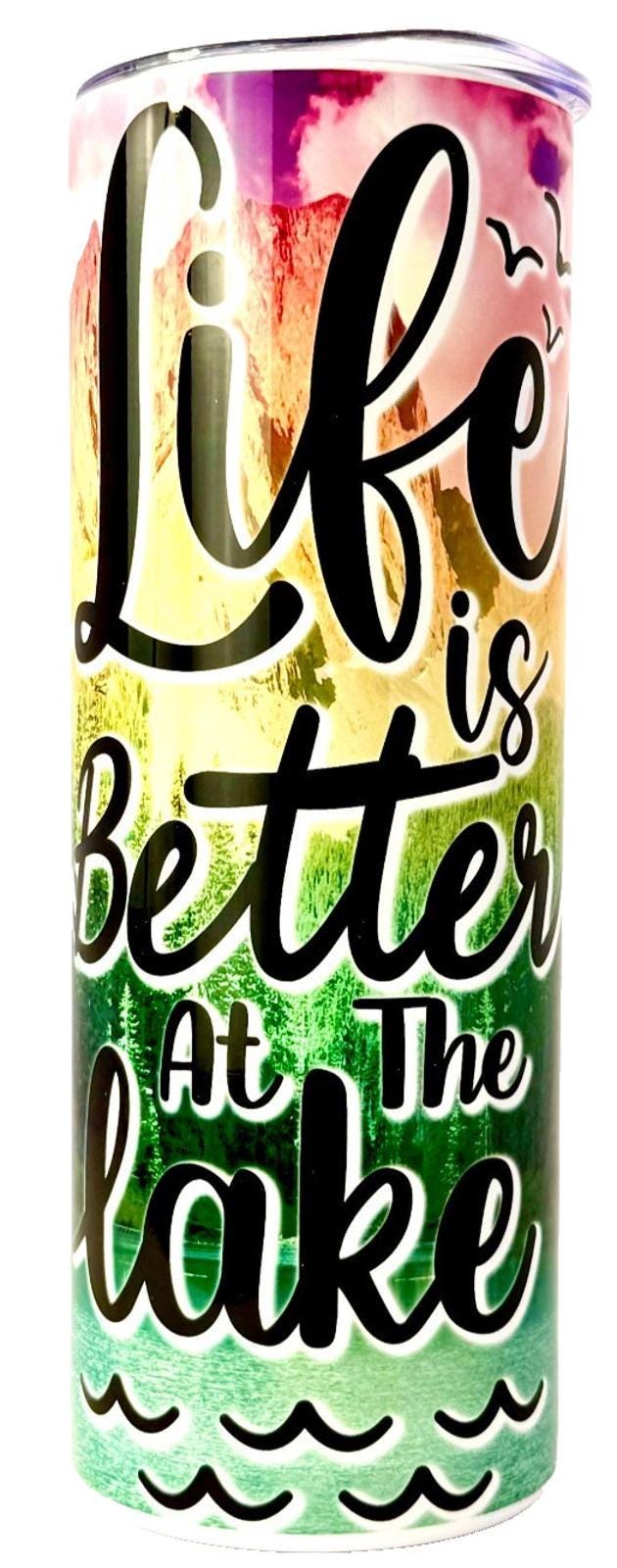 20 oz Life Is Better At The Lake Stainless Steel Tumbler with Lid, Straw, Brush