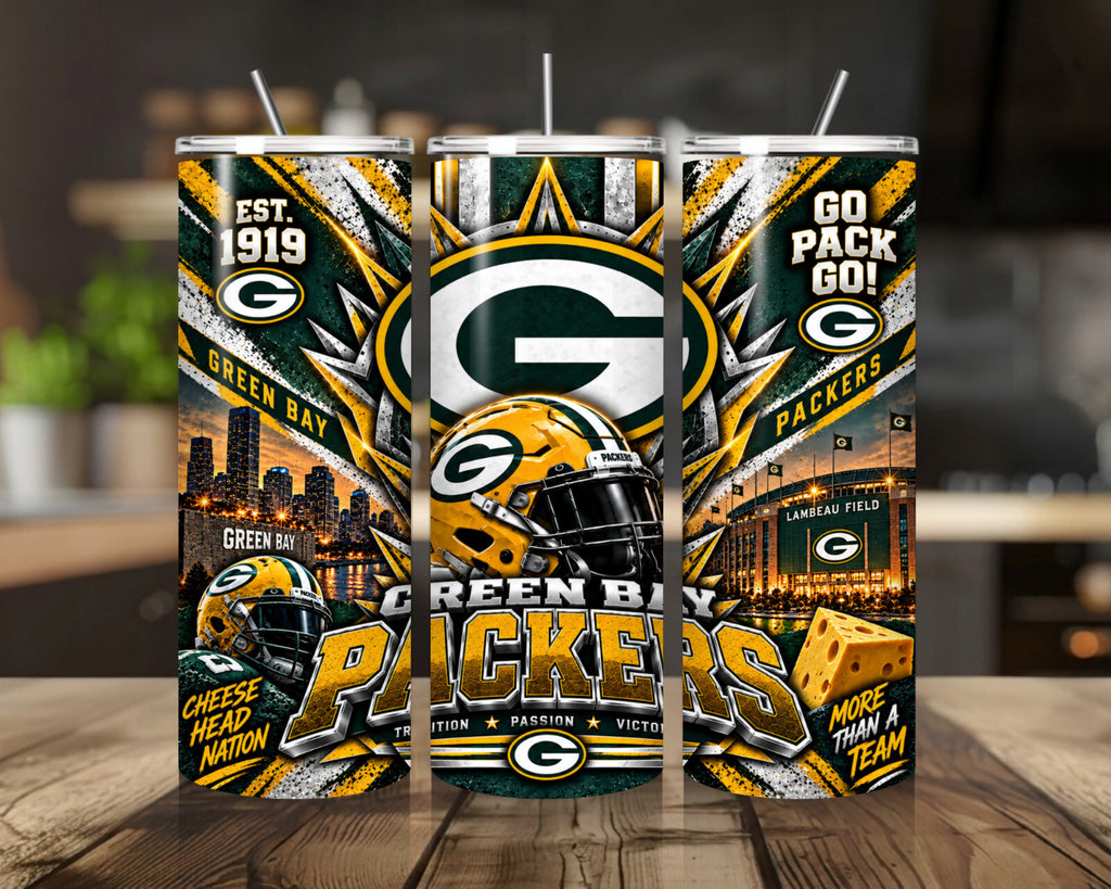 20 oz Green Bay Packers Stainless Steel Tumbler with Lid, Straw - NFL